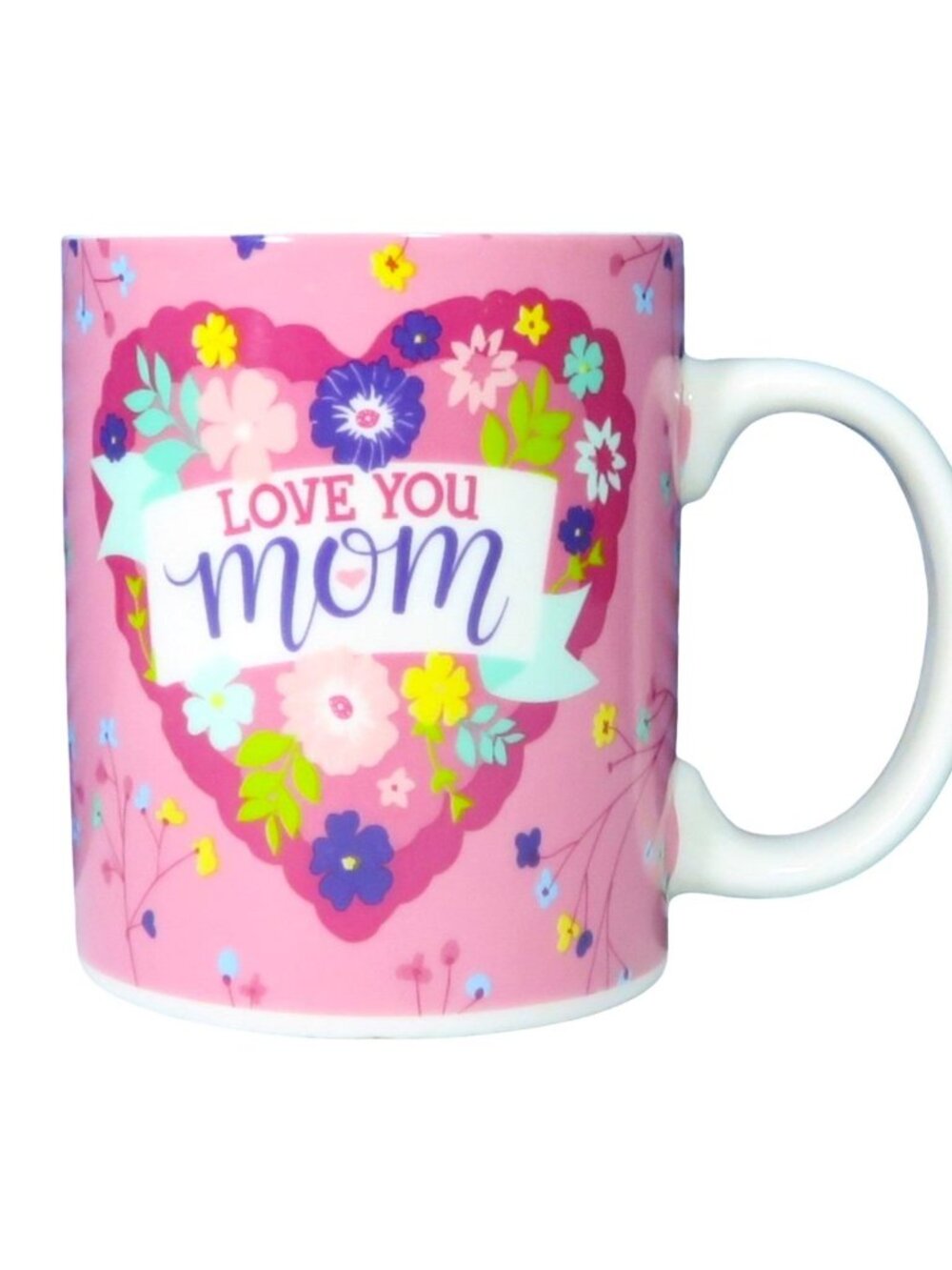 Love You Mom Pink Ceramic Heart & Flowers Coffee Cup Mug Mother's Day Gift